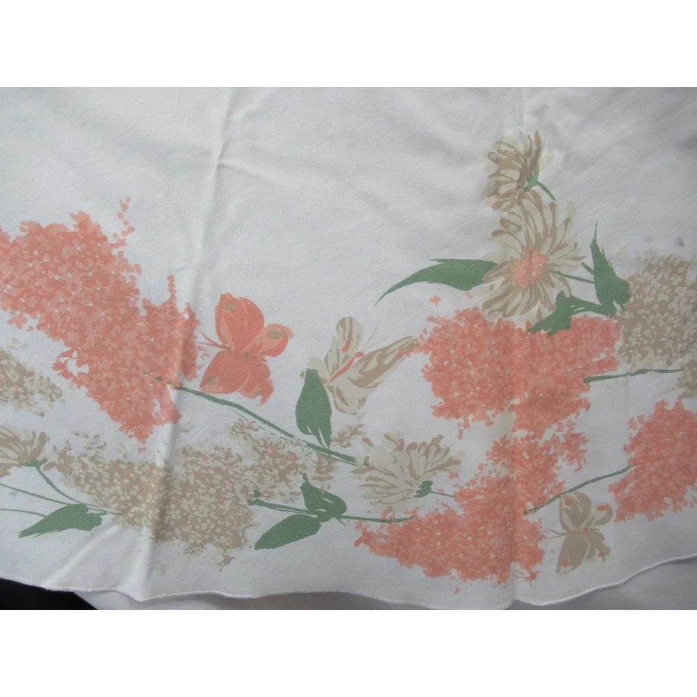 Vintage Vera Neumann Tablecloth Round Butterfly Floral Print Cotton 85
